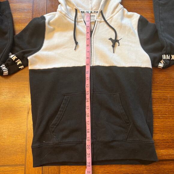 PINK VS Black White Full Zip Hoodie with pockets Size Small Vintage Y2k Teens - Picture 6 of 13
